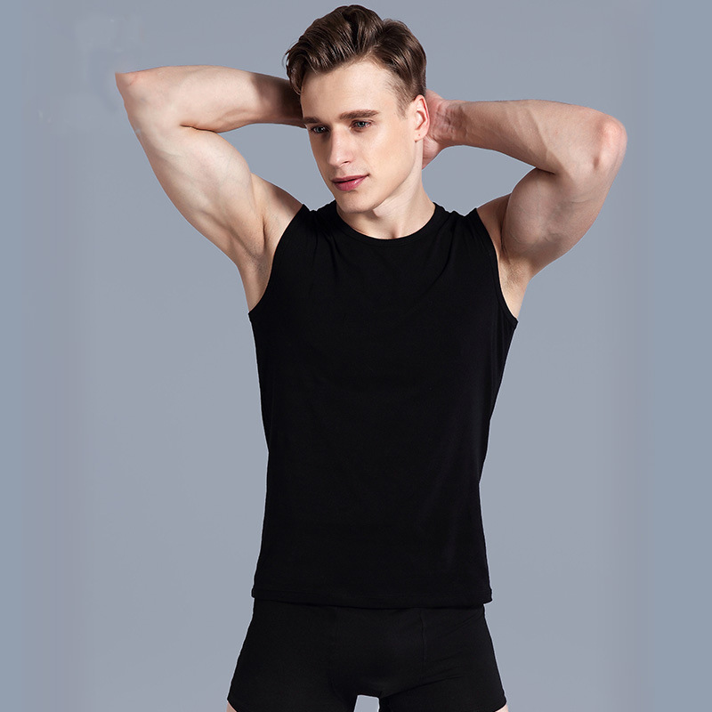 Men's Vest Trendy Slim-Fit Hurdle Breathable Tight-Fit Sports Fitness Fashion Base Solid Color White Undershirt for Men
