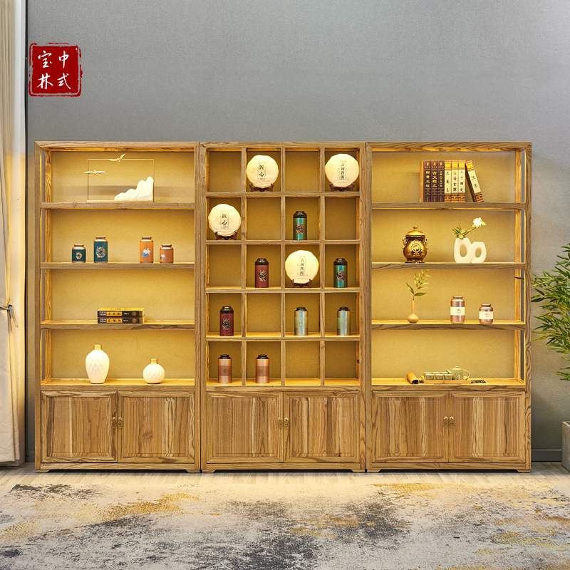 中式实木展示架博古架茶室茶叶展柜玉器置物架客厅隔断烟酒落地柜