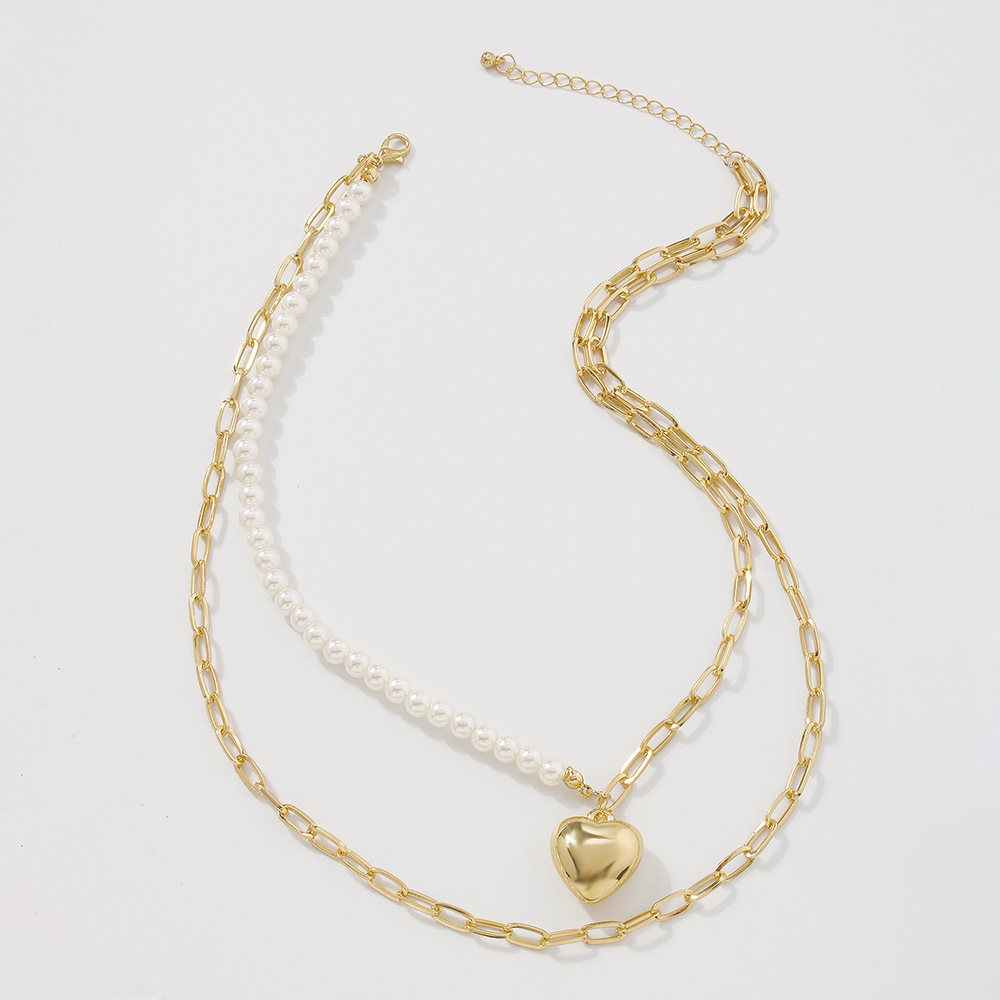 Simple Imitation Pearl Double-layer Clavicle Chain Heart Shape Necklace display picture 7