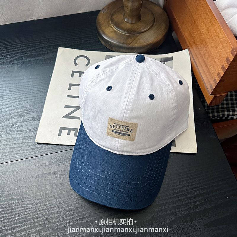 韩版复古字母布标拼色棒球帽子女春夏软顶情侣款百搭休闲鸭舌帽男|undefined