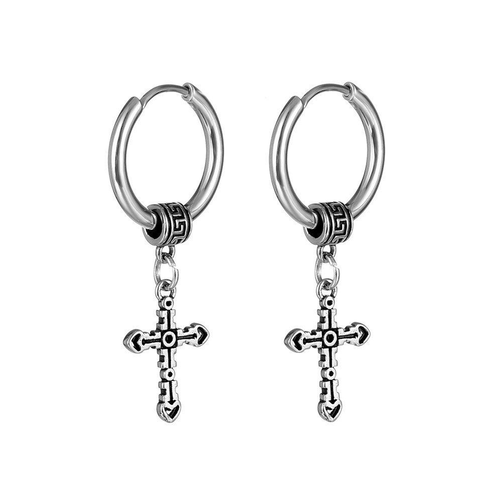 Cross Pattern Men'S Gender 1 Piece Hip-hop Cross Titanium Steel Plating Men's Drop Earrings