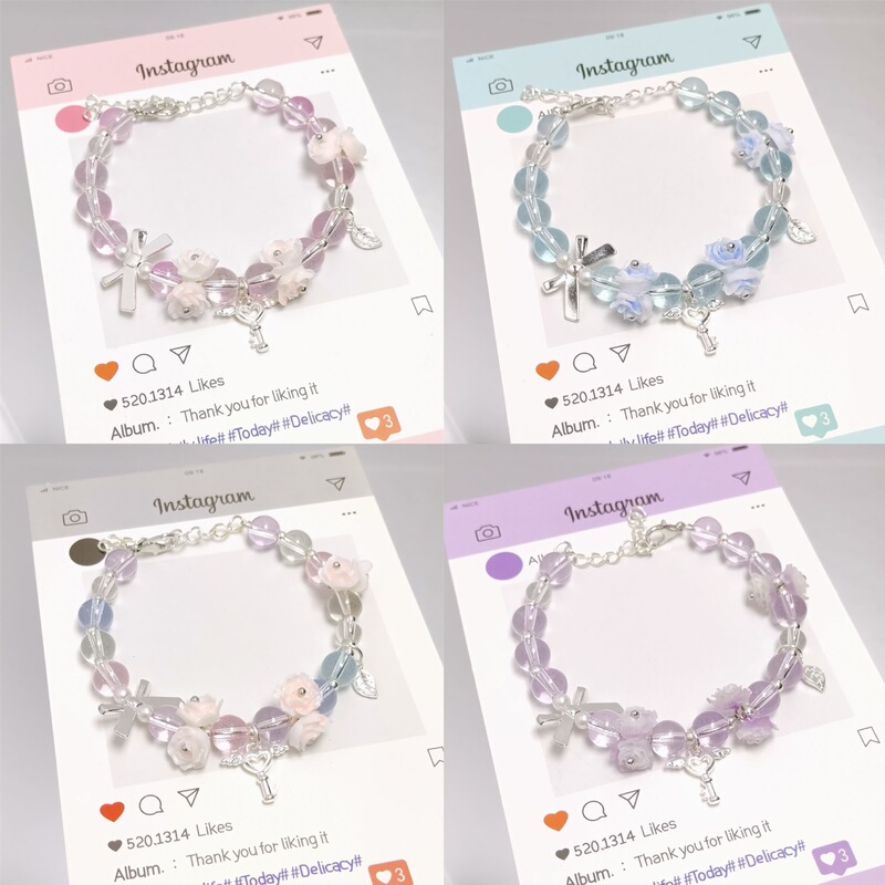 New Super Fairy-Like Sweet Soft Flower Memory Steel Ring Bracelet, Niche Light Luxury Versatile Student Summer Ice-Clear Crystal Jewelry