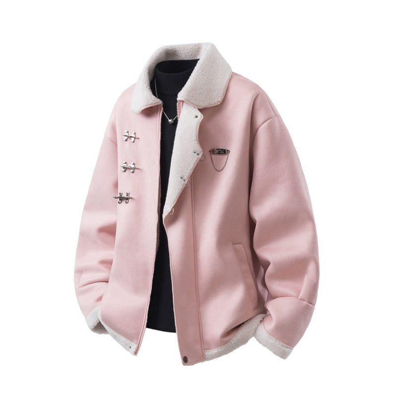 翻领麂皮绒羊羔毛金属飞机扣大码M-5XL棉衣男YG77108P135控178