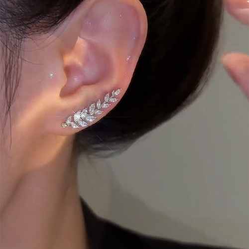 Micro-paved zircon wheat ear earrings, light luxury wheat earrings for women, niche design leaf earrings, temperament and versatile earrings