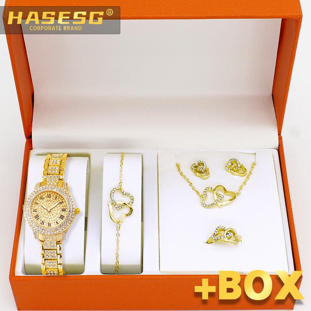 Watch Ladies Quartz Watch Bracelet Necklace suit Cross-border Five-piece Set wristwatch bracelet Set