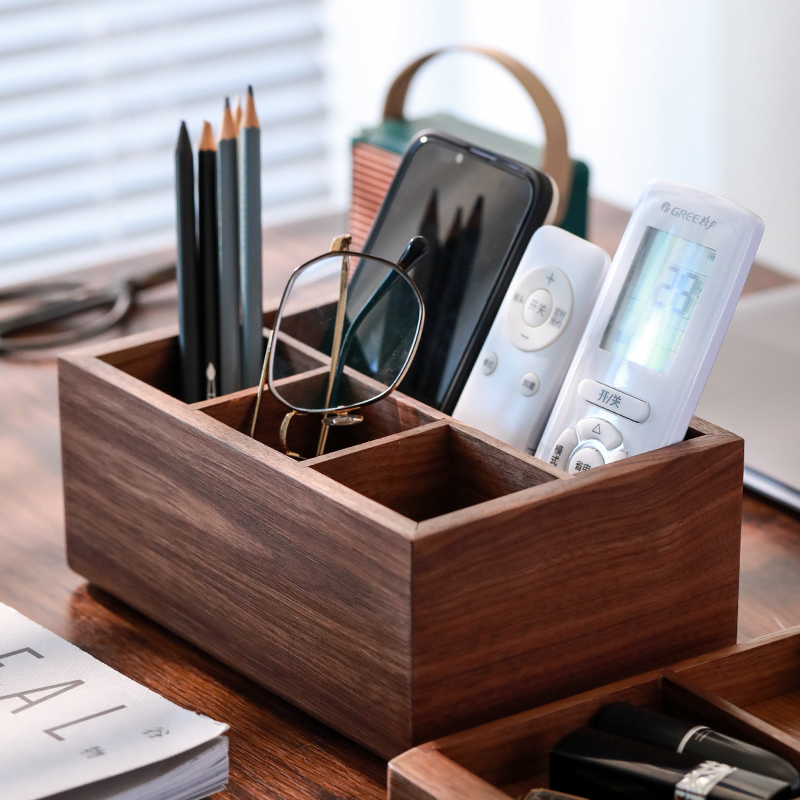 Table storage box from natural wood