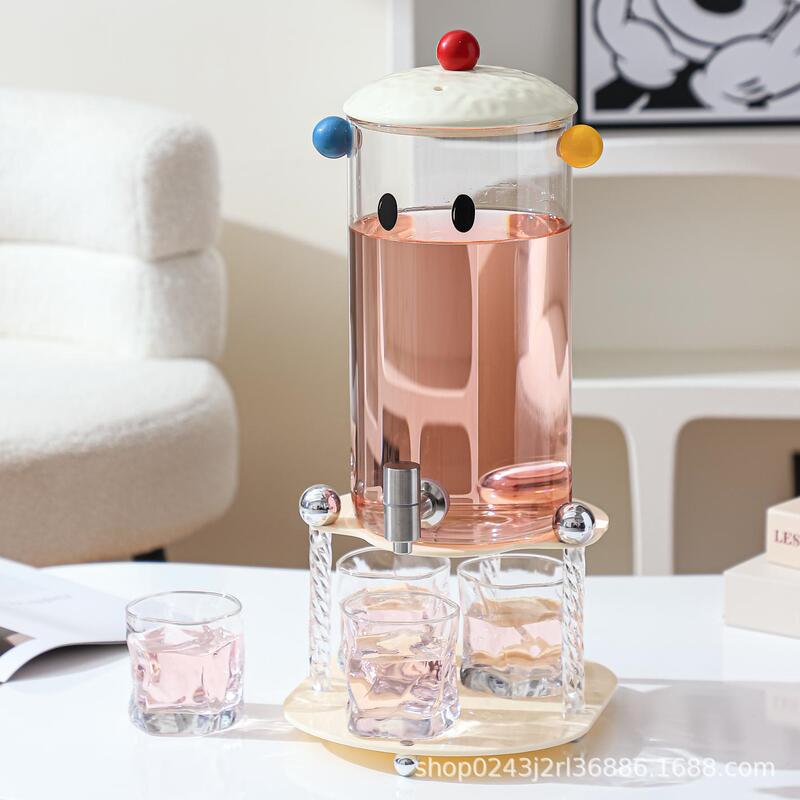 Glass Cold Water Kettle, High Temperature Resistant Cold Water Kettle, Household Large-Capacity Fruit Tea Bucket, Beverage Bucket with Faucet, Water Kettle Set