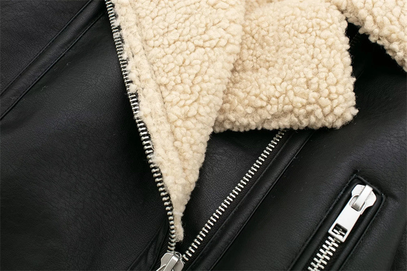 Damen Lederjacke Mit Lammfellfutter Lässige Motorradjacke Für Winter_voghion.com