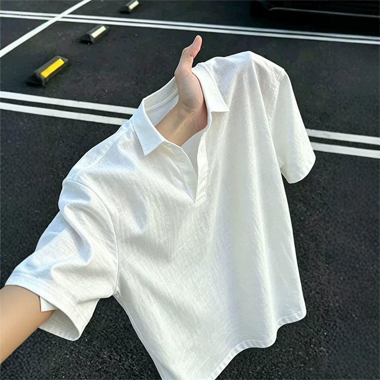 老钱风亚麻短袖polo衫男士夏季薄款男生休闲t恤青少年棉麻上衣潮
