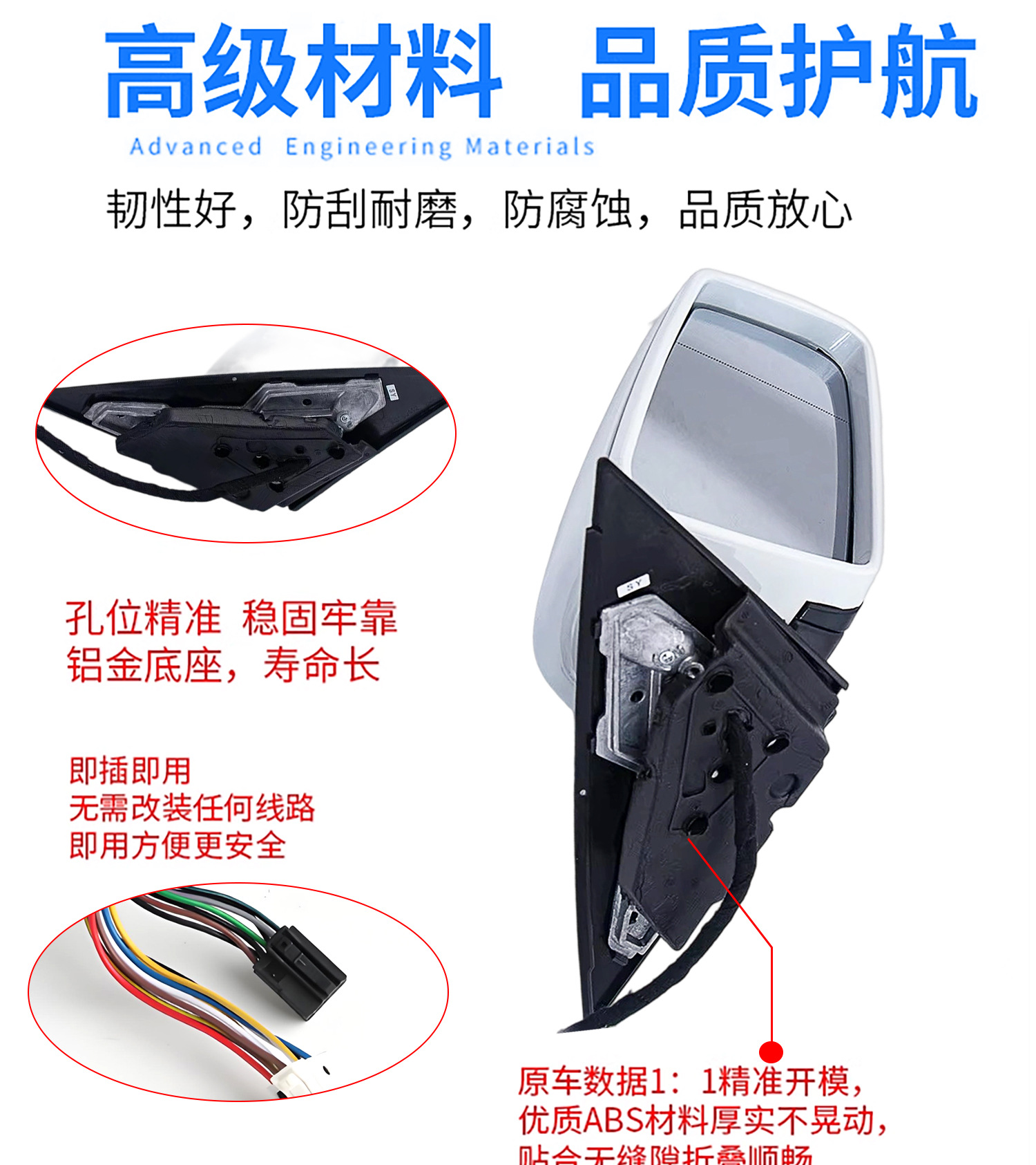 Suitable for Mercedes-Benz C-Class 10-25 Models W204 Reversing Mirror Assembly W205 Reflector Assembly W206 Rearview Mirror Assembly
