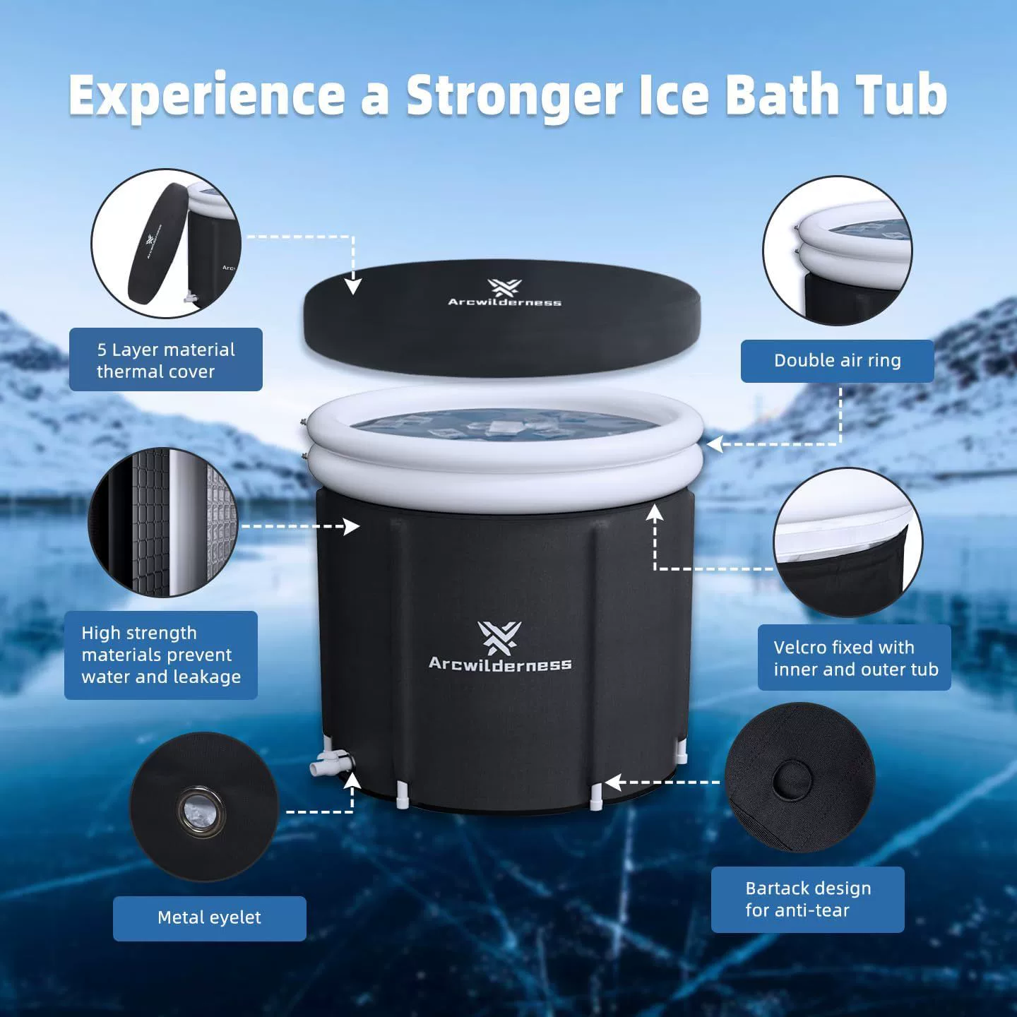 Съемная подкладка двухслойная круглая ледяная баня барабан наружная герметичность теплоизоляционный ледяной таз бытовая взрослая горячая и холодная вода складная ванна
