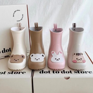 South Korea Ins Children's Rain Boots Baby Bear Non-Slip Rain Boots Children's Water Shoes Waterproof Lightweight Boys and Girls Rubber Shoes