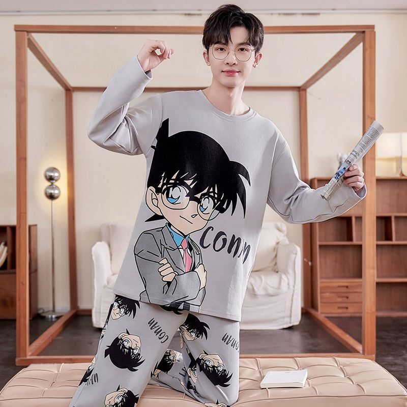 Autumn and Winter Students Spring and Autumn Teenagers Cotton Long-sleeved suit Home Clothes Men's Pajamas Thin Boy Cartoon