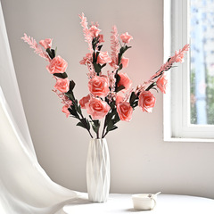 2023款 PU材質4頭玫瑰花束假花婚慶花客廳家居裝扮擺件插花