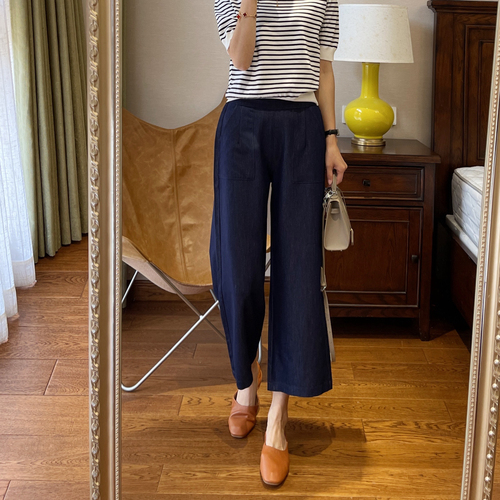 Zedejiayi: Dark-tinged Tencel Anti-Wrinkle, Loose-Fitting, Slimming High-Waist Wide-Leg Pants – Summer, High-Waist, Flowing Design, Cropped Style