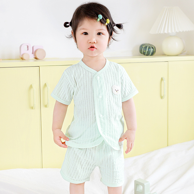 Traje de verano para bebés, algodón para niños, manga corta, ropa de verano delgada para niños y niñas, ropa de bebé dividida de dos piezas para niños pequeños