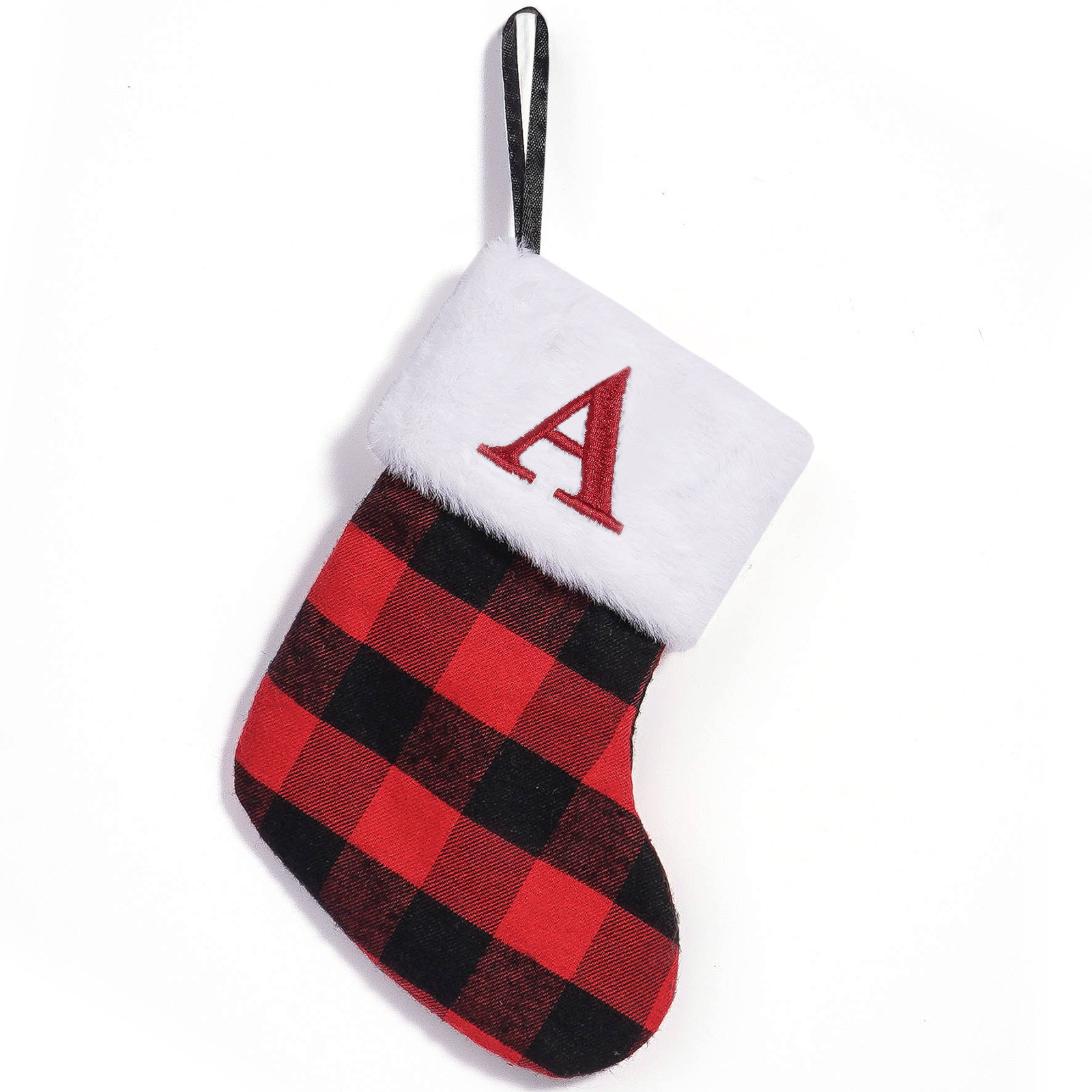 Nuevos bolsas de regalo de medias de Navidad transfronterizas letras negras rojas bordadas pequeñas medias colgantes bolsas de dulces decoraciones