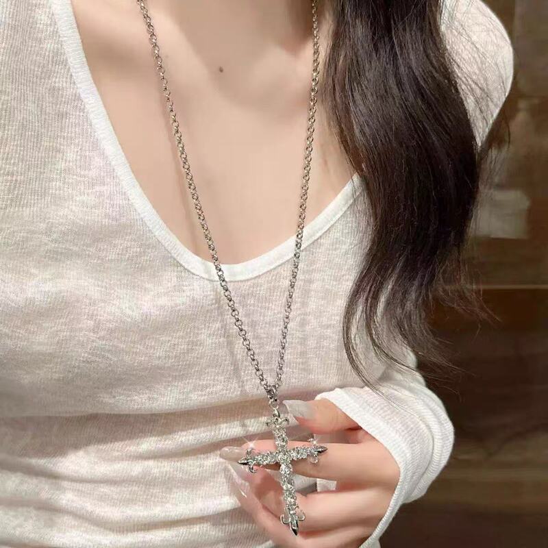 Punk Dark Cross Long Necklace for Women 2026 New Sweet Cool Y2K Punk Choker Sweater Chain Accessory