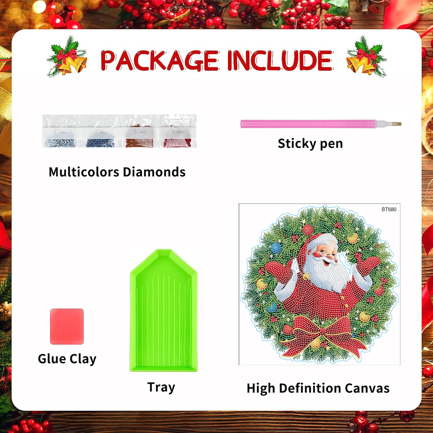 Pintura de diamantes con diseño de corona navideña de Papá Noel transfronterizo, pegatinas de diamantes para niños, pegatinas hechas a mano, pegatinas para ventanas, venta al por mayor