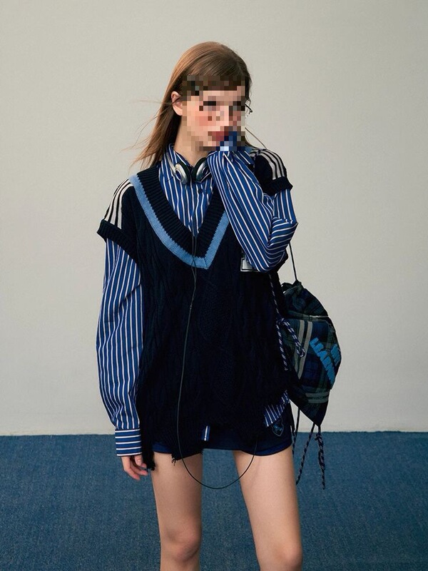 Harry Wave Knitted Vest Women's Twist Sweater Layered Autumn New Loose Korean Style Versatile College