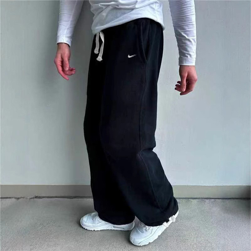 New cross-border European and American retro trendy loose wide-leg pants for men, casual solid color versatile fleece-lined sweatpants New cross-border European and American retro trendy loose wide-leg pants for men, casual solid color versatile fleece-lined sweatpants