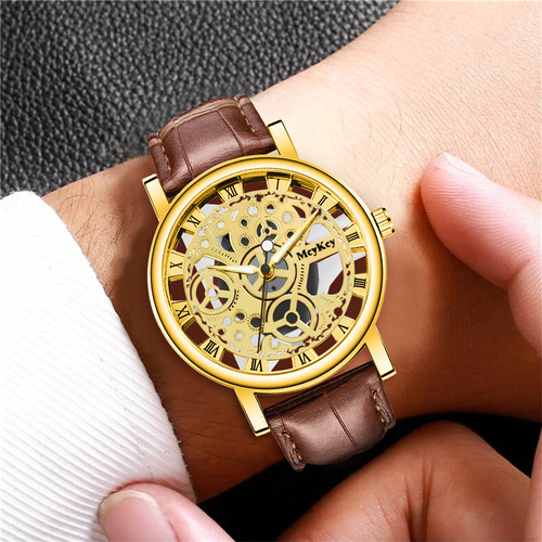 New watches men's transparent bottom hollow imitation mechanical watch men's belt quartz watch watch wholesale
