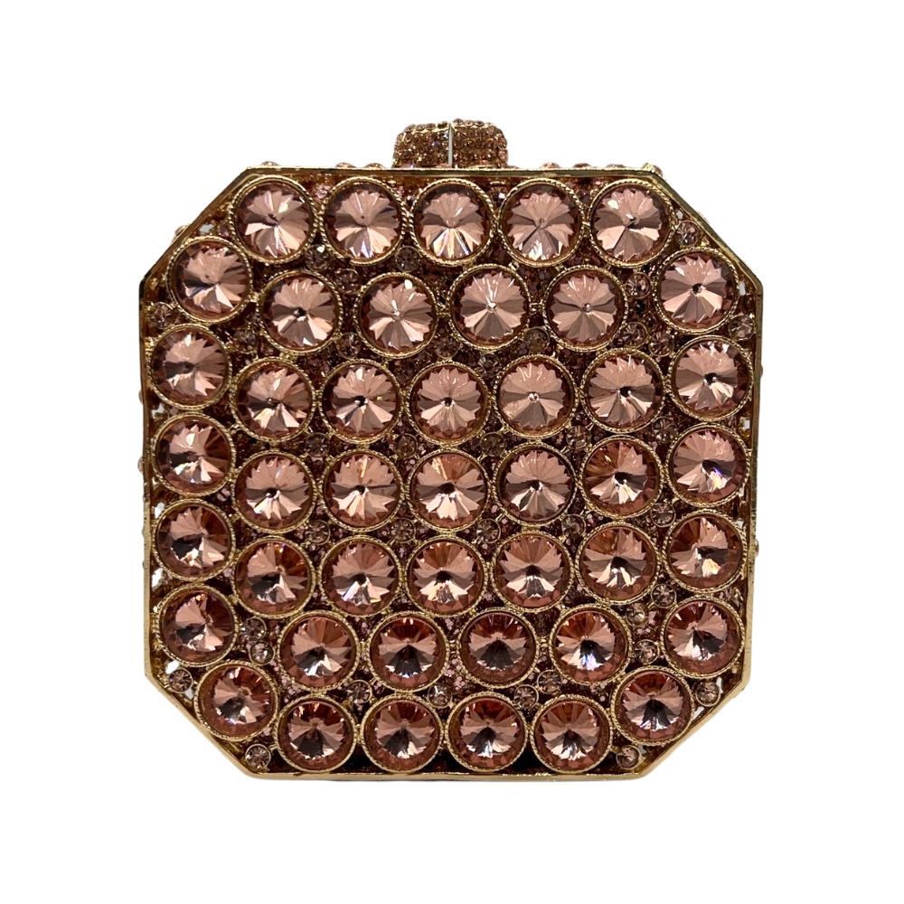 Nuevo paquete de cena de diamante de color sólido transfronterizo vidrio lleno de caja cuadrada con diamantes bolsas de mano Stone clutch