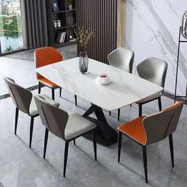 岩板餐桌意式轻奢风X型金属方桌1.3米1米6大小户型家用饭桌经济型