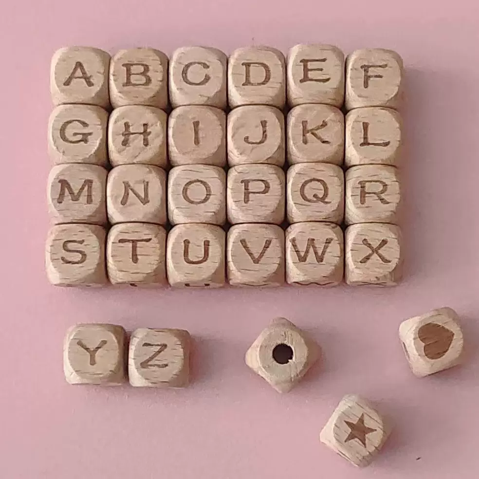 山毛榉木26英文字母珠12mm DIY益智玩具配件骰子大孔方块珠散珠串