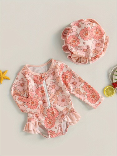 Toddler Baby Girl Rash Guard Swimsuit Long Sleeve