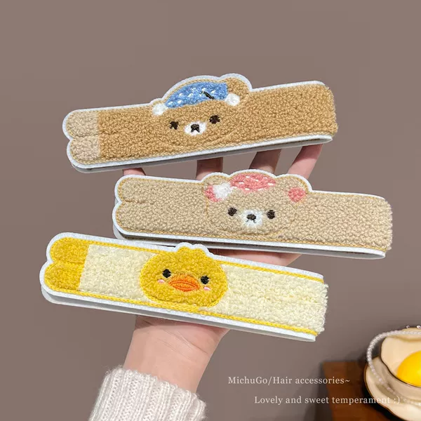 Cute long cartoon bear and chicken hair band for girls, dual-use for face washing and bangs, sweet and adorable hair accessory