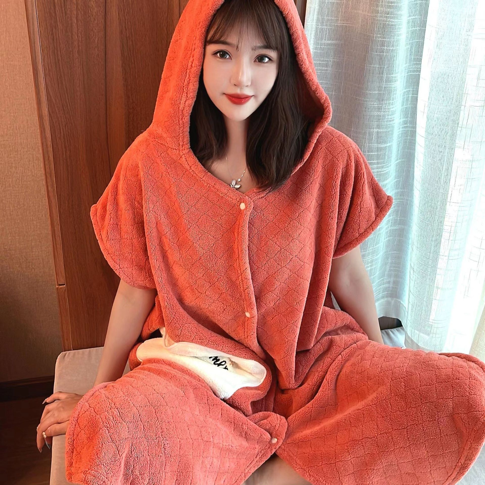 (2개) 새로운 스타일 두꺼운 목욕 타월 여성 중간 길이 흡수성 부드러운 가정 숙소 케이프 스타일 성인 모자 목욕 원피스