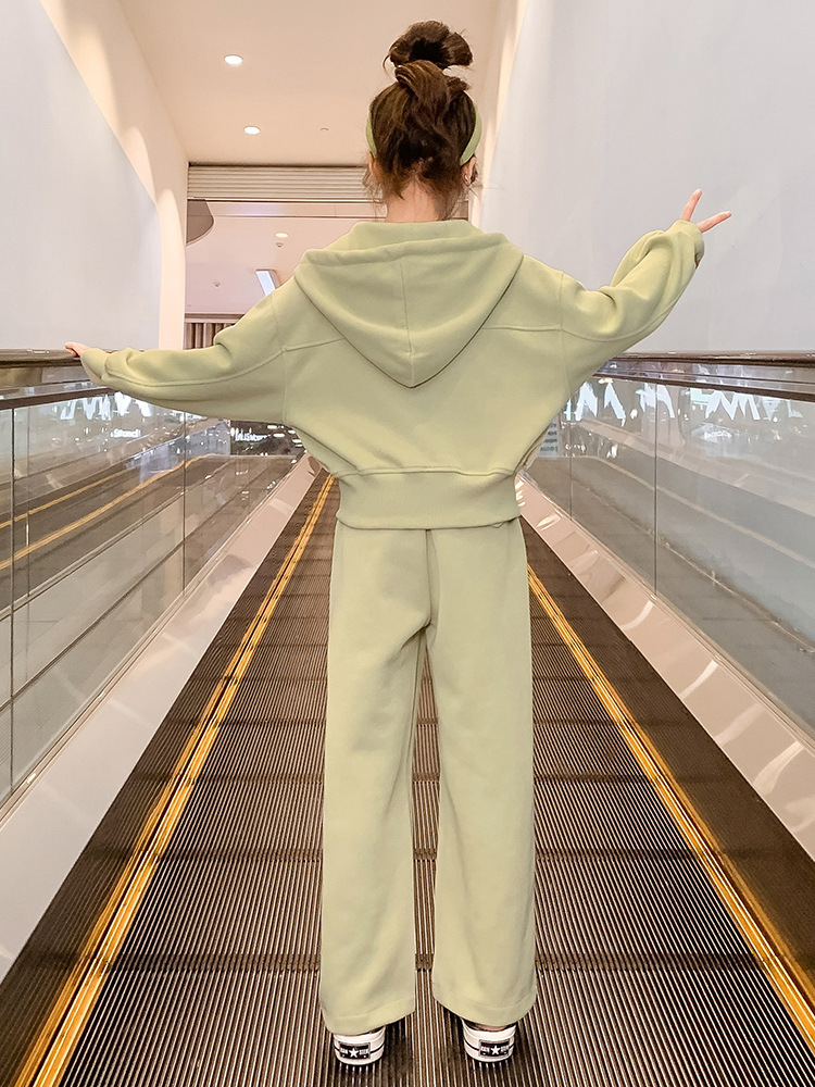 Mädchen Herbstmode Set Kapuzenjacke Mit Langem Arm Und Gerader Hose_voghion.com