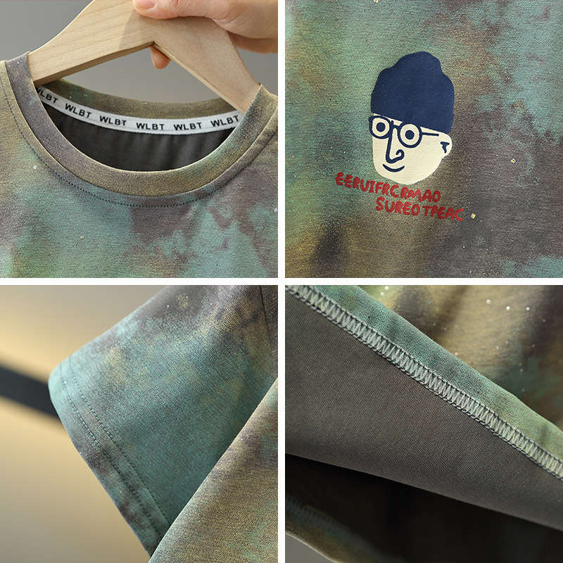 7275 traje de verano para niños 2025 nueva camiseta de manga corta para niños de dos piezas ropa de moda de verano para bebés de moda