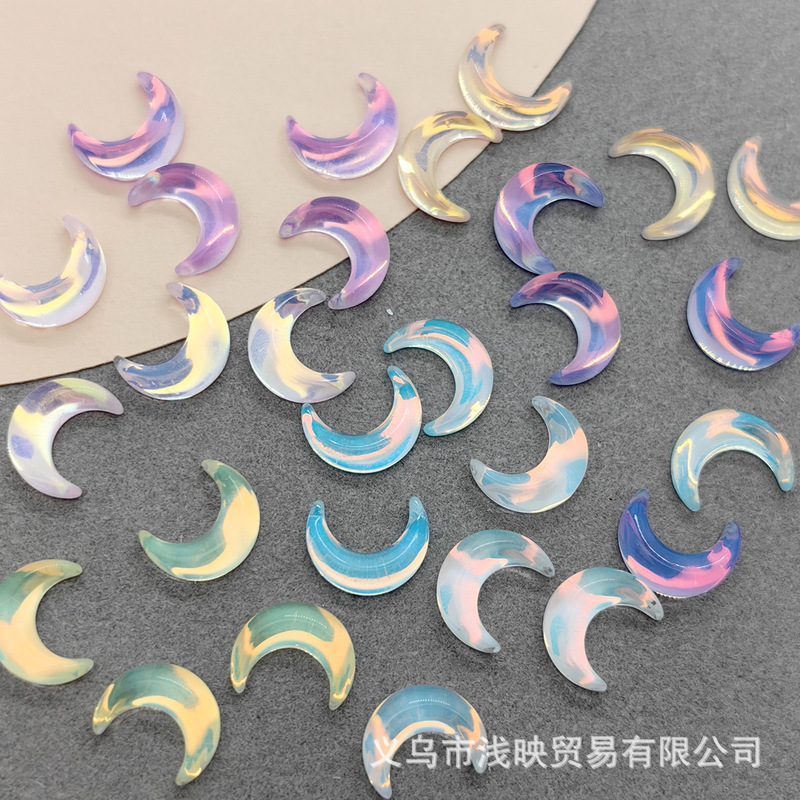 Moon nail jewelry mocha flat glass diamond Macaron cream ice through nails earring accessories wholesale