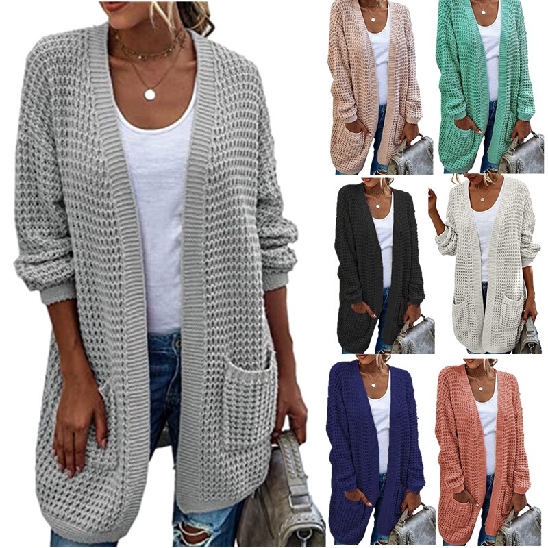 Cross-border Foreign Trade Amazon New Sweater European and American Autumn and Winter Long Cardigan Knitted Sweater Women's Large Size Coat Women
