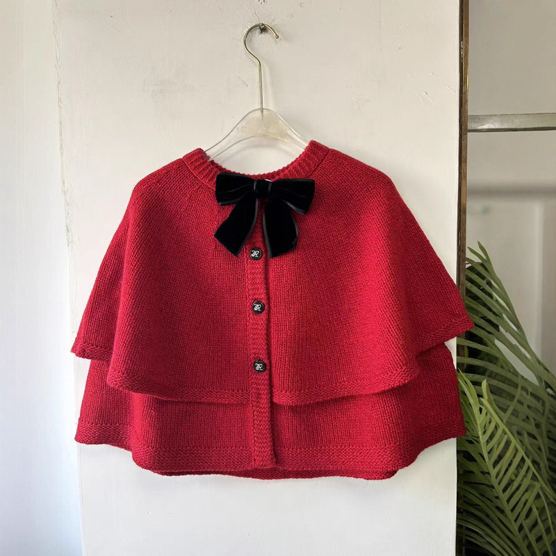 Haute Couture (Same Style as Zhao Lusi) Christmas and New Year Atmosphere Red Cape Sweater 2026 Early Spring New Style