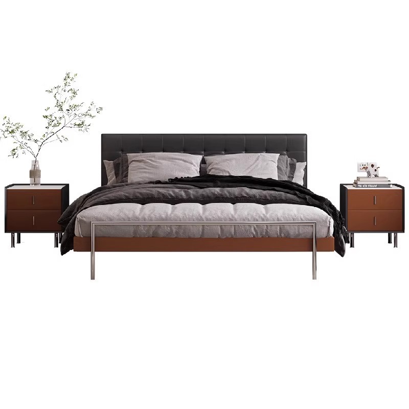 Pequeño apartamento cama de cuero nórdico simple y moderno retro suave cama principal cama de matrimonio cama doble de cuero de 1,8 m