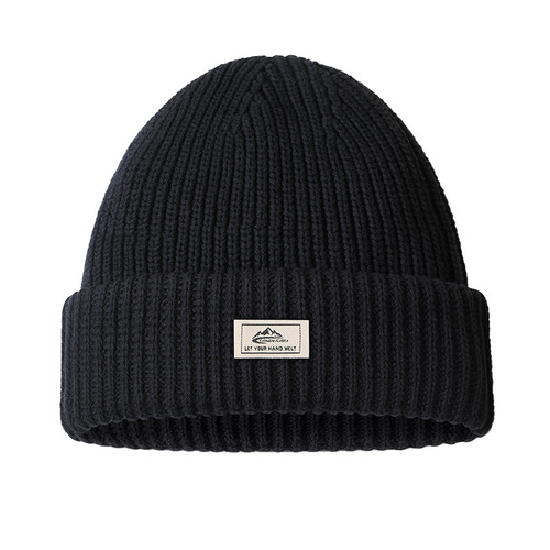 Autumn and winter warm knitted hat men's windproof and cold-proof pullover hat plus velvet cold hat woolen hat pure cotton hat cross-border