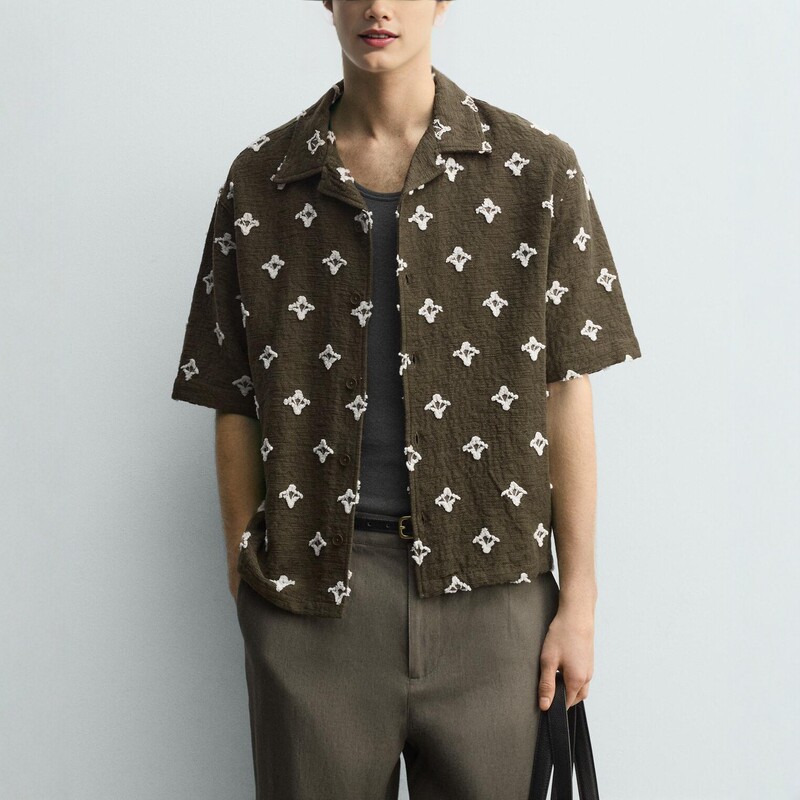 Men's Loose-Fitting All-Over Printed Cross-Floral Casual Short-Sleeved Shirt 2878378