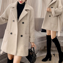 2025秋冬新款百搭加厚水貂绒毛呢中长款外套时尚系带赫本风呢大衣
