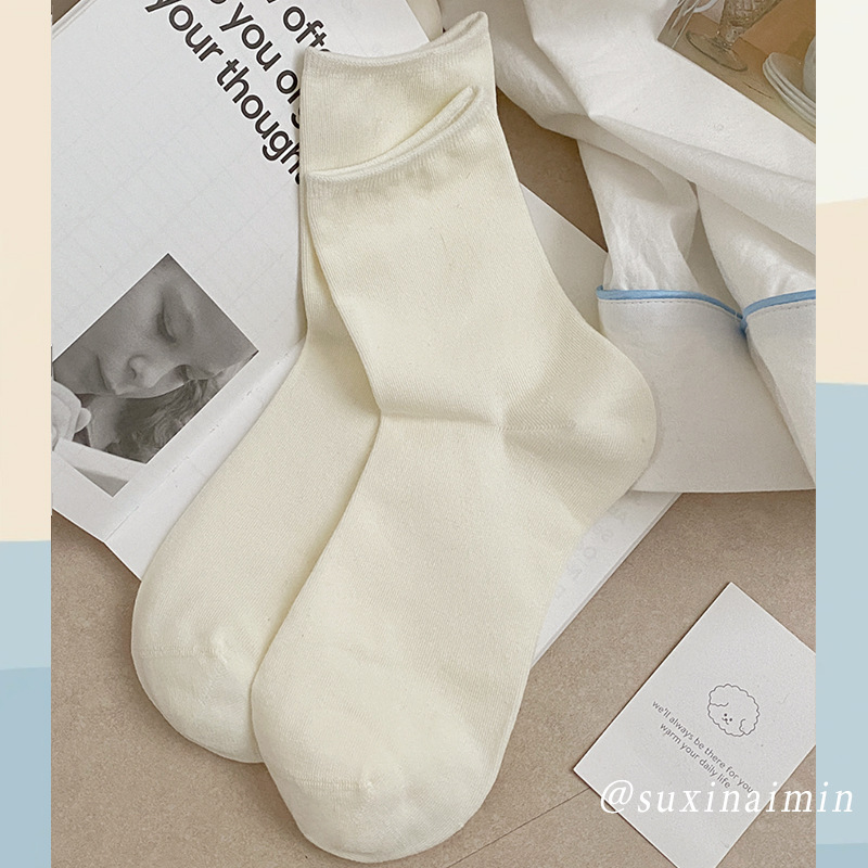 suxinaimin 春秋薄手無地ソックス インス風シンプルモランディカラー 秋用ショートソックス レディース綿ソックス|undefined