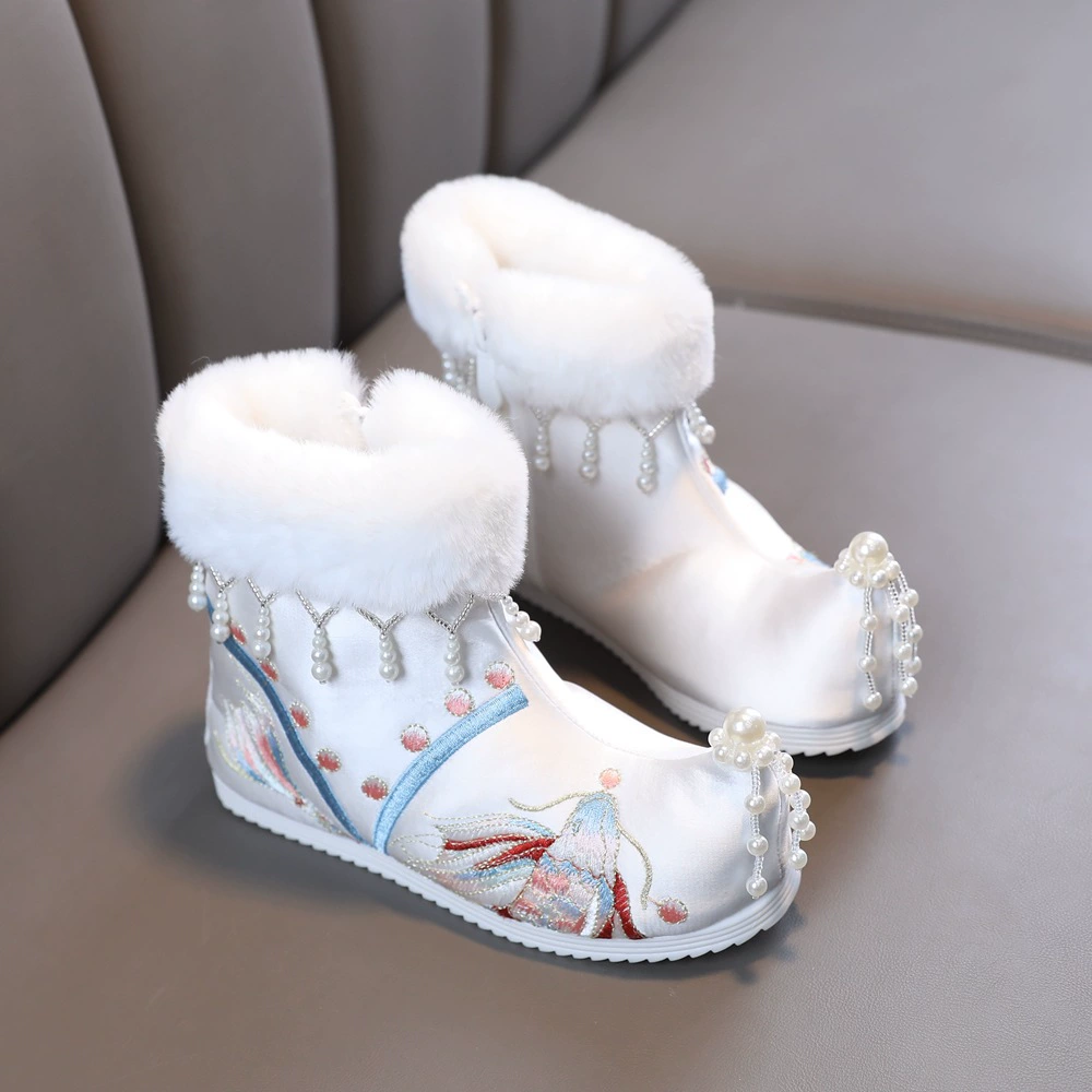 2024 зимние сапоги для девочек с вышивкой в китайском стиле с костюмными туфлями