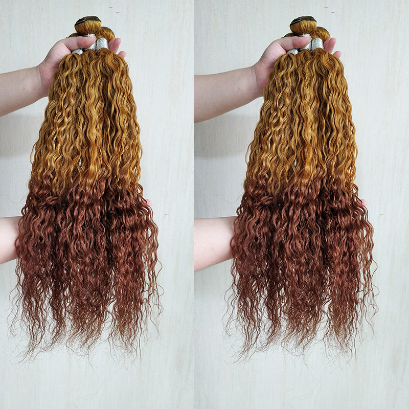 Cross-Border Colored Real Hair Brazilian Hair Water Wave Human Hair Bundles Ginger/33 #