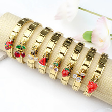 不锈钢模块手链金色水果吊饰手环DIY Italian charms bracelet