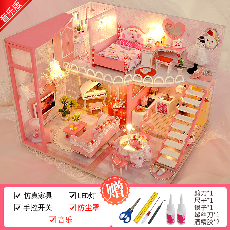 DIY chalet loft villa hecha a mano modelo de casa pequeña ensamblaje arquitectura juguetes regalos de cumpleaños llenos