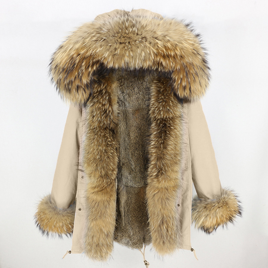 2024 autumn and winter new natural raccoon fur fox fur collar thick warm rabbit fur liner fashion parka