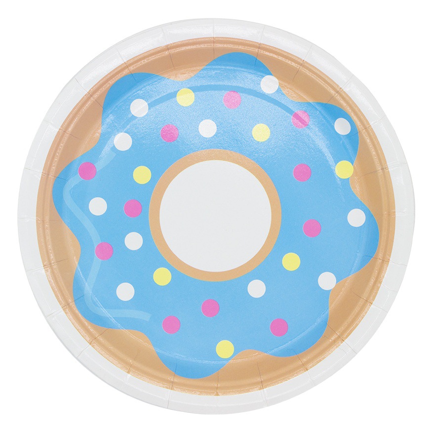 Vajilla con temática de donuts, platos de papel, mantel desechable para cumpleaños infantiles, toallas de papel, vasos de papel, guirnaldas, bolsas de papel, ecológicas