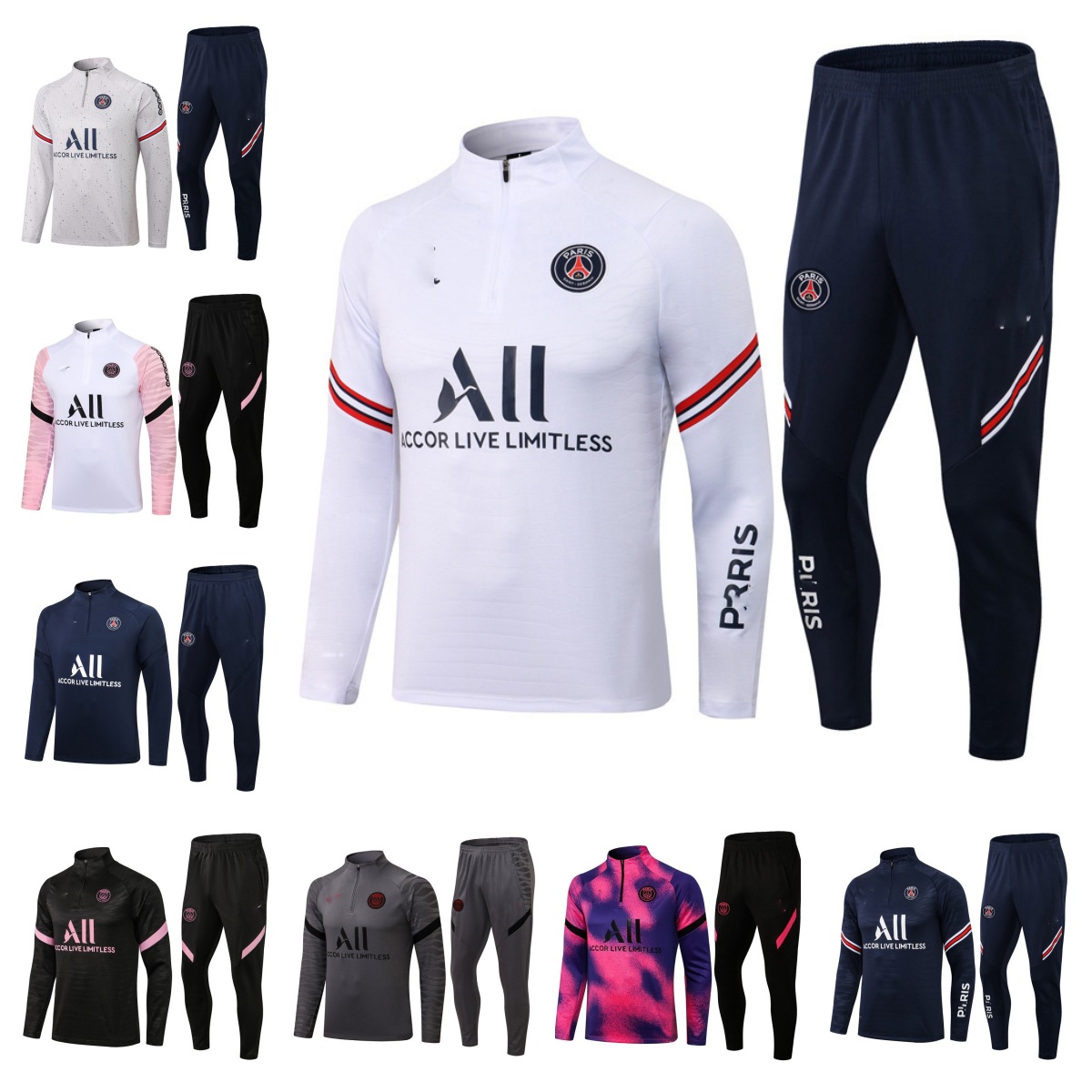 Paris Football Jersey Half-Zip Training Suit Set Football Shirt Brazil Juventus Arsenal Real Madrid Cross-Border