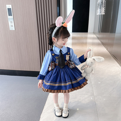 Lolita Princess Dress for Girls, Judy Rabbit Police Officer Children's Dress, Autumn Baby Birthday Dress, Ball Gown Dress